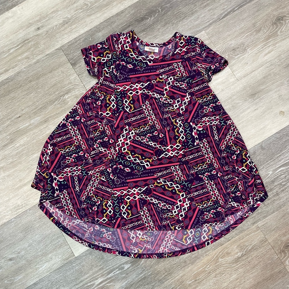 LulaRoe Scarlett Carly Dress Geometric Patterned - Purple and Pink size 4